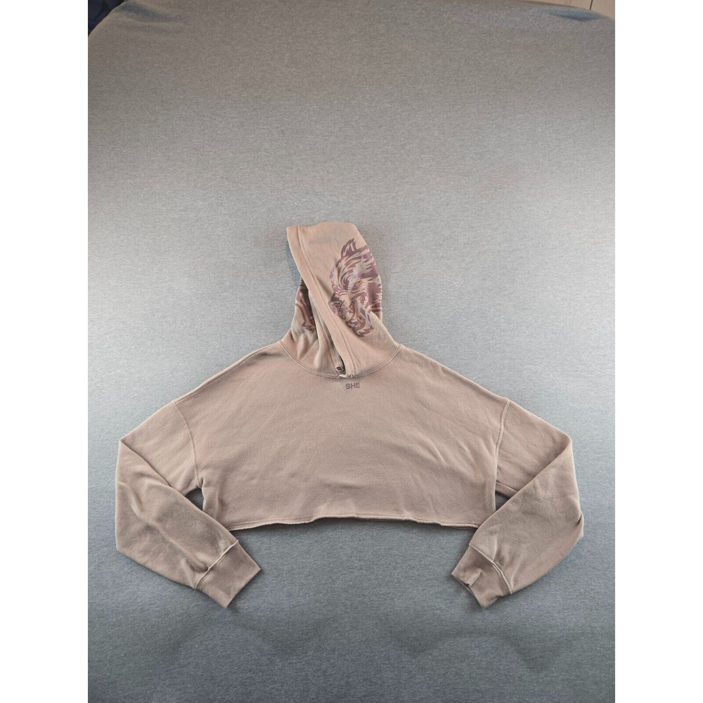 Darc Sport She Cropped Wolves Hoodie‎ Size M Beige 114/500 Gym Athleisure